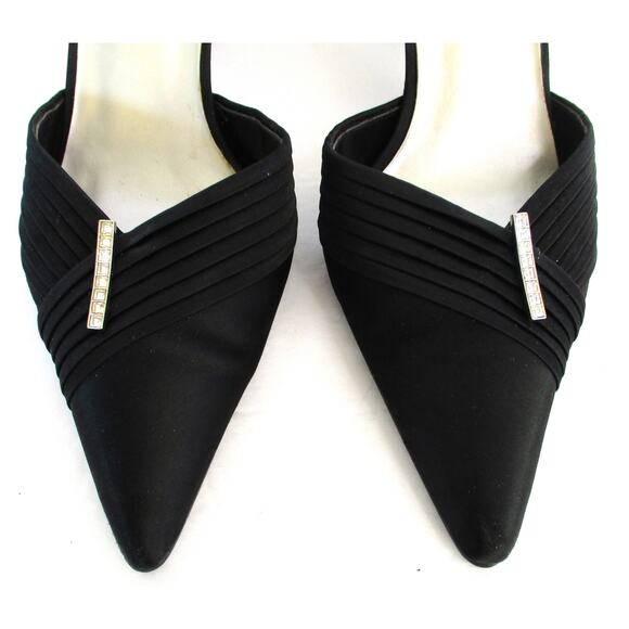 KAREN SCOTT Black Satin Pointed Toe Sling Back Heels w/ Rhinestone Detail Sz 7 - Picture 4 of 10
